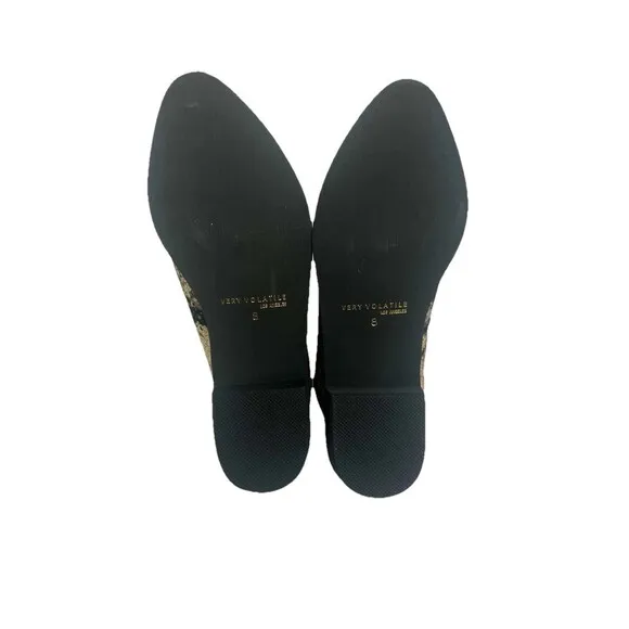 Leather Gold Black Shoes Womens Sz 8 Pointed Toe Mule Clog Whimsygoth Boho