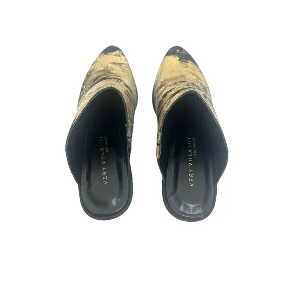 Leather Gold Black Shoes Womens Sz 8 Pointed Toe Mule Clog Whimsygoth Boho