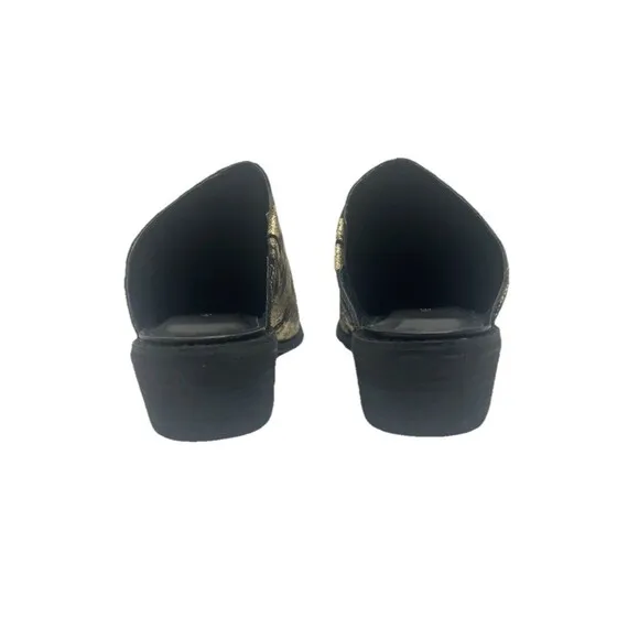 Leather Gold Black Shoes Womens Sz 8 Pointed Toe Mule Clog Whimsygoth Boho
