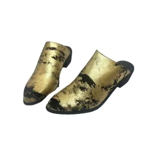 Leather Gold Black Shoes Womens Sz 8 Pointed Toe Mule Clog Whimsygoth Boho