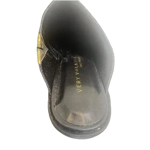 Leather Gold Black Shoes Womens Sz 8 Pointed Toe Mule Clog Whimsygoth Boho