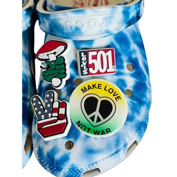 Levis X Crocs Limted Edition Blue Tie-Dye With Jibbitz Comfortable Slip-On Shoes
