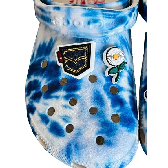 Levis X Crocs Limted Edition Blue Tie-Dye With Jibbitz Comfortable Slip-On Shoes