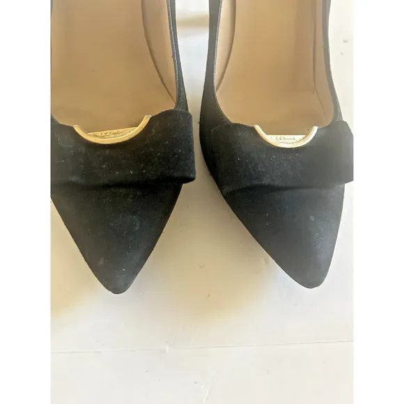 L.K. BENNETT Black Suede Court Shoes Pumps Bow Detail Size 38.5 US 7.5 Beautiful
