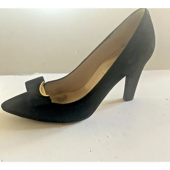 L.K. BENNETT Black Suede Court Shoes Pumps Bow Detail Size 38.5 US 7.5 Beautiful