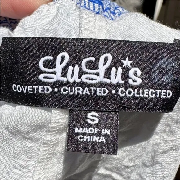 Lulus Blue and White Halter Dress Open Back