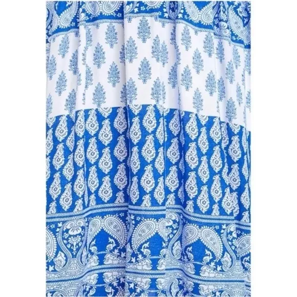 Lulus Blue and White Halter Dress Open Back