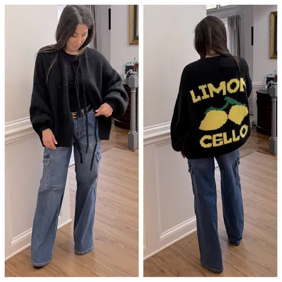 MADE IN ITALY OVERSIZED FABULOUS LIMON CELLO SWEATER CARDIGAN
