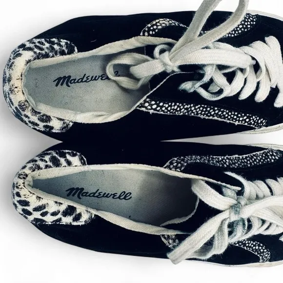 Madewell &quot;Sidewalk&quot; Sneakers Shoes Spotted Calf Hair Trim Casual Shoes 7.5 Black