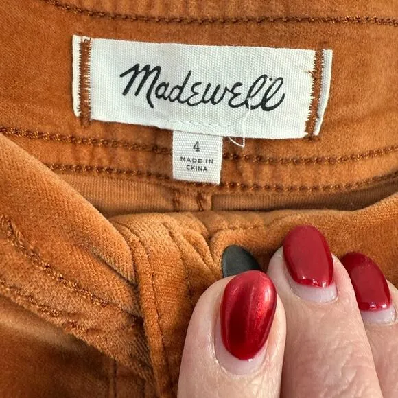 Madewell Button-Front Velveteen Mini Skirt Burnt Orange Size 4 Soft Cotton Blend