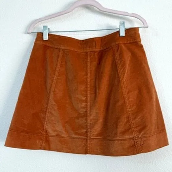 Madewell Button-Front Velveteen Mini Skirt Burnt Orange Size 4 Soft Cotton Blend