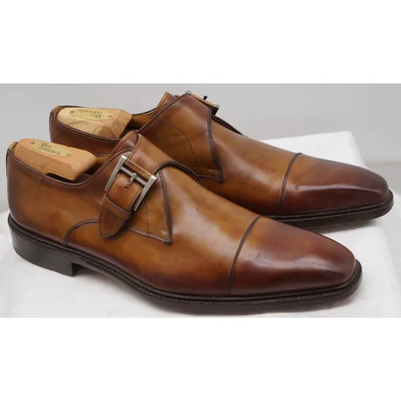 Magnanni Marco II Single Monk Strap Men 9.5 M Cuero Leather Cap Toe Dress Shoes