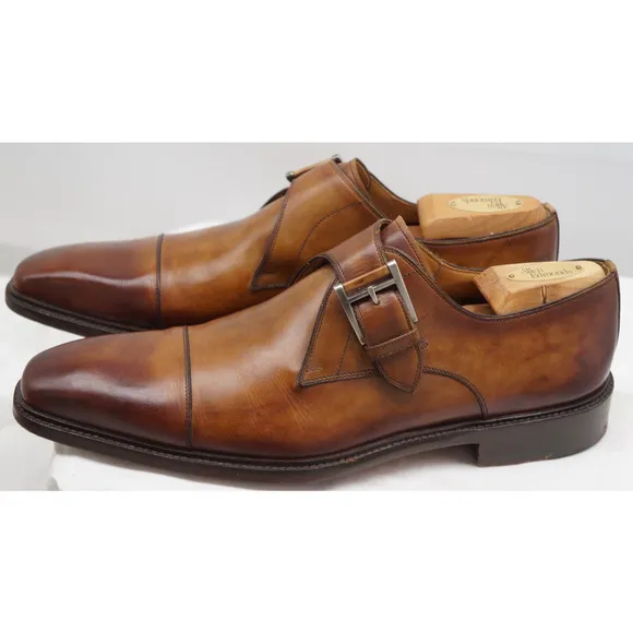 Magnanni Marco II Single Monk Strap Men 9.5 M Cuero Leather Cap Toe Dress Shoes