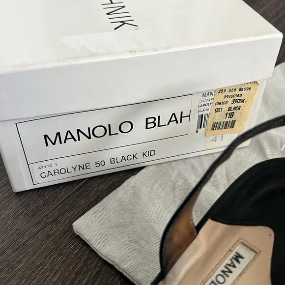 Manolo blahnik 41 Carolyne 50 black leather slingbacks