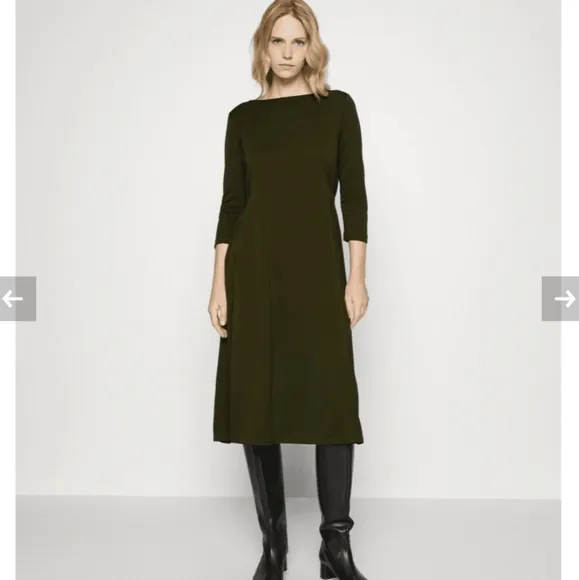 Max Mara Leisure VertigoDress Olive Green Midi Like New Sz 12
