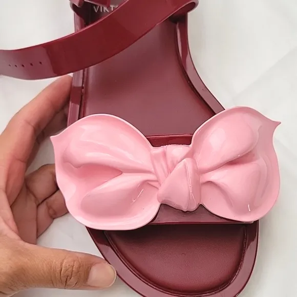 MELISSA   Viktor &amp; RolfTie Mar Sandals. Size 7. Pink &amp; Red Color. Bow Sandals.
