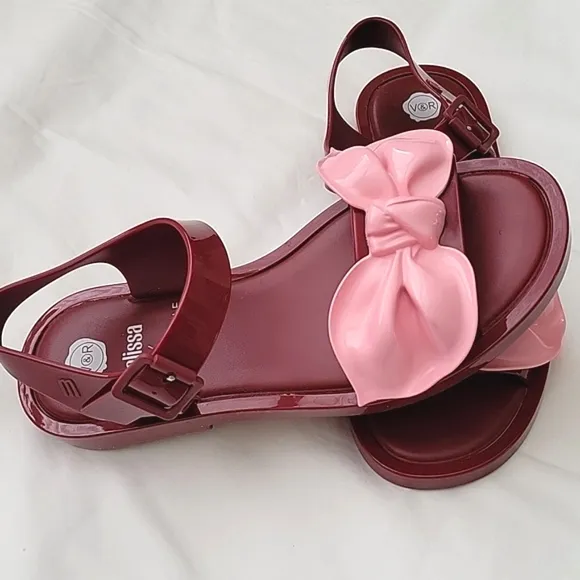 MELISSA   Viktor &amp; RolfTie Mar Sandals. Size 7. Pink &amp; Red Color. Bow Sandals.