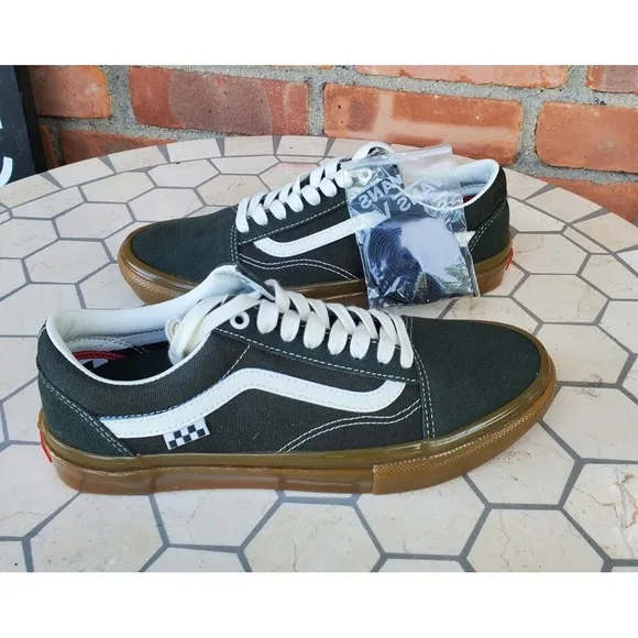 Men Sz 7 Vans Skate Old Skool Forest Olive Military Green Night Gum Skate Shoe