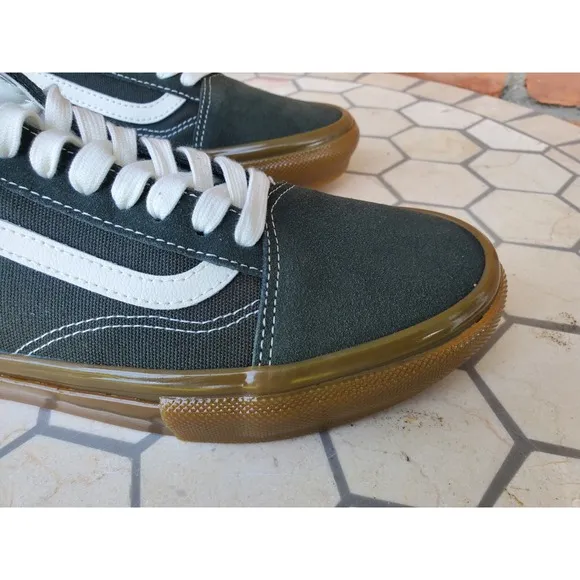 Men Sz 7 Vans Skate Old Skool Forest Olive Military Green Night Gum Skate Shoe