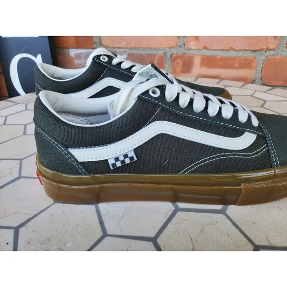 Men Sz 7 Vans Skate Old Skool Forest Olive Military Green Night Gum Skate Shoe