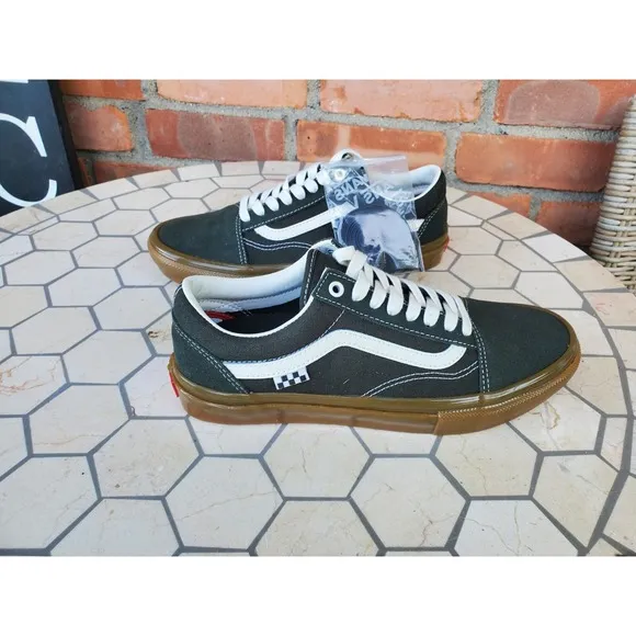 Men Sz 7 Vans Skate Old Skool Forest Olive Military Green Night Gum Skate Shoe