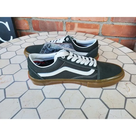 Men Sz 7 Vans Skate Old Skool Forest Olive Military Green Night Gum Skate Shoe