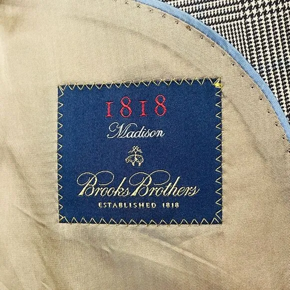 Men's Brooks Brothers 1818 Madison Brown Blue 2-Button 42 Regular Blazer Jacket