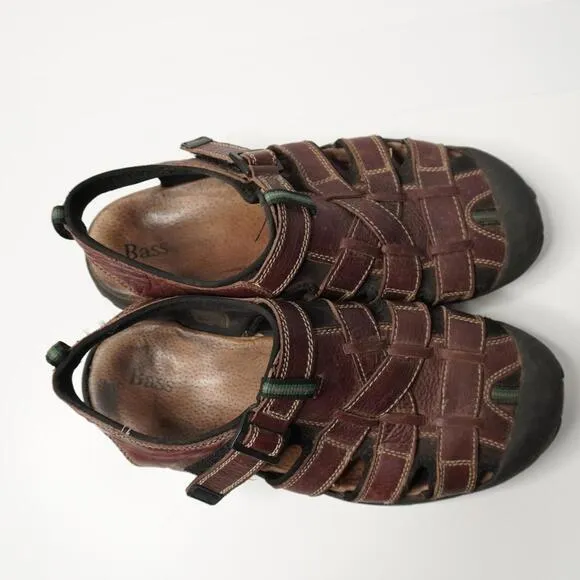 Mens Brown Leather Hiking Sandals Fisherman Bass Size 12 Closed Toe Outdoor Shoe