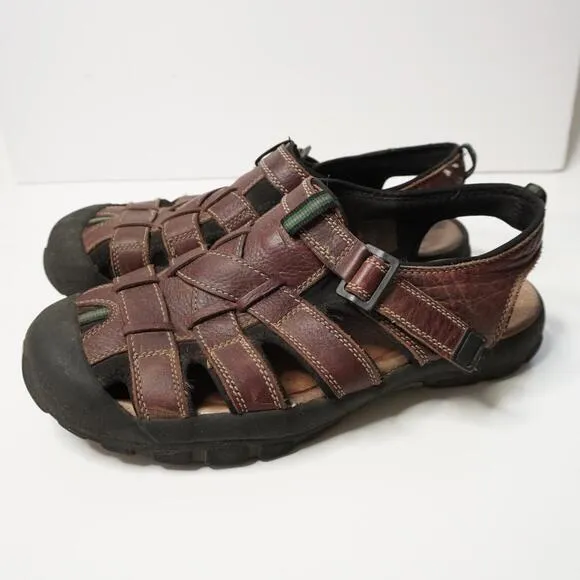 Mens Brown Leather Hiking Sandals Fisherman Bass Size 12 Closed Toe Outdoor Shoe