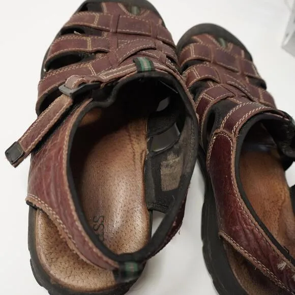 Mens Brown Leather Hiking Sandals Fisherman Bass Size 12 Closed Toe Outdoor Shoe