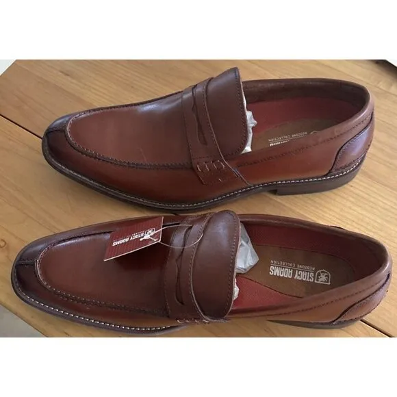 Mens  Stacy Adams Marlowe Algonquin Moc Toe Penny Slip On Cognac Leather 25550