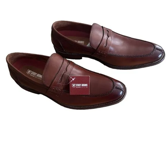 Mens  Stacy Adams Marlowe Algonquin Moc Toe Penny Slip On Cognac Leather 25550