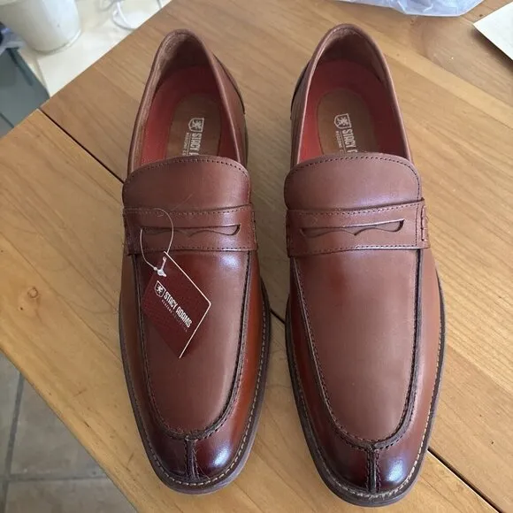Mens  Stacy Adams Marlowe Algonquin Moc Toe Penny Slip On Cognac Leather 25550