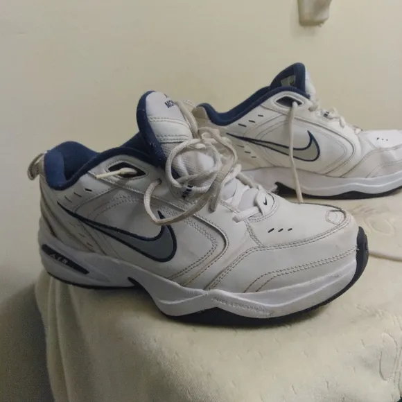 Men's White and Blue Nike AIR MONARCH Sneakers Shoes 9