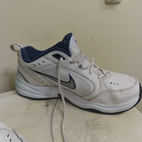 Men's White and Blue Nike AIR MONARCH Sneakers Shoes 9