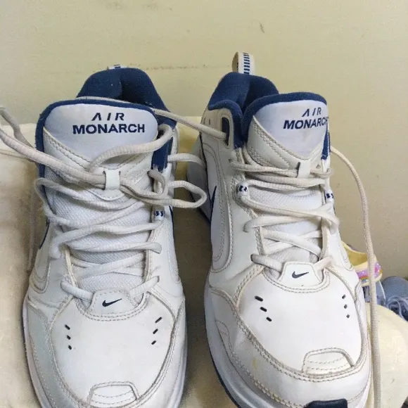 Men's White and Blue Nike AIR MONARCH Sneakers Shoes 9