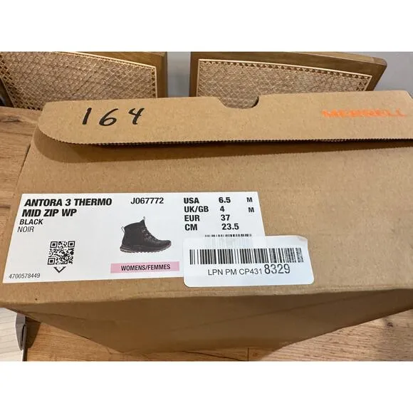 Merrell Antora 3 Thermo Mid Zip Boots Black Waterproof 6.5 NIB Versatile Winter