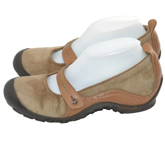 Merrell Beige Tan Suede Leather Mary Jane Loafers Shoes Ortholite EU 40.5 9.5