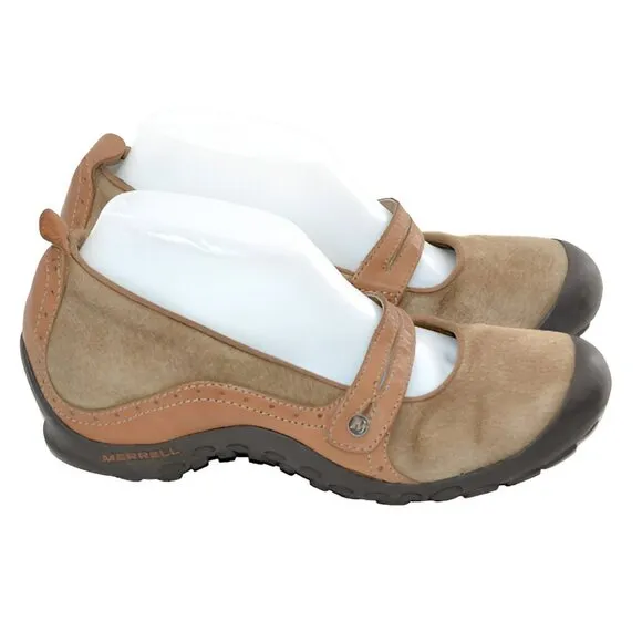 Merrell Beige Tan Suede Leather Mary Jane Loafers Shoes Ortholite EU 40.5 9.5