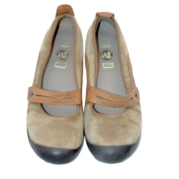 Merrell Beige Tan Suede Leather Mary Jane Loafers Shoes Ortholite EU 40.5 9.5