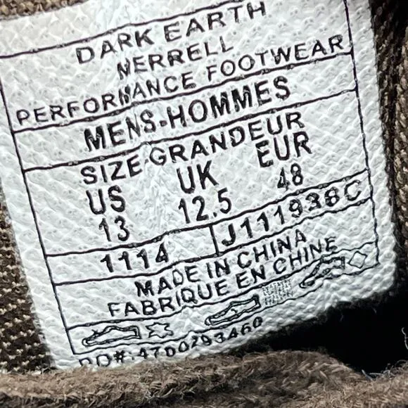 Merrell Bellot Dark Earth Shoes Mens Size 13 Brown Casual Walking Hiking Comfort