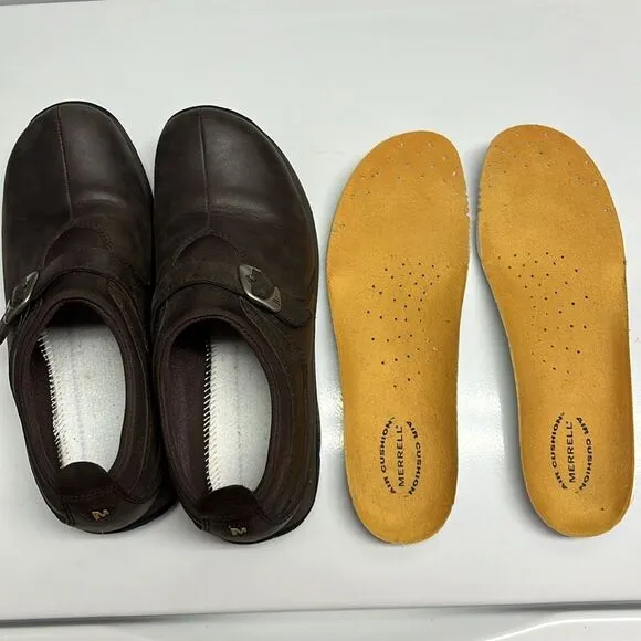 Merrell Brown Slip-on Faux Buckle Shoes- Size 8