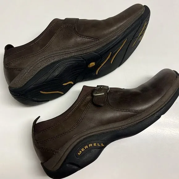 Merrell Brown Slip-on Faux Buckle Shoes- Size 8