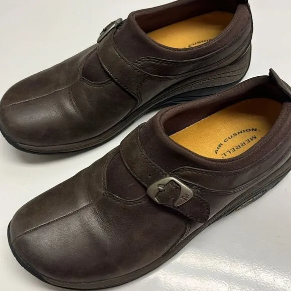 Merrell Brown Slip-on Faux Buckle Shoes- Size 8
