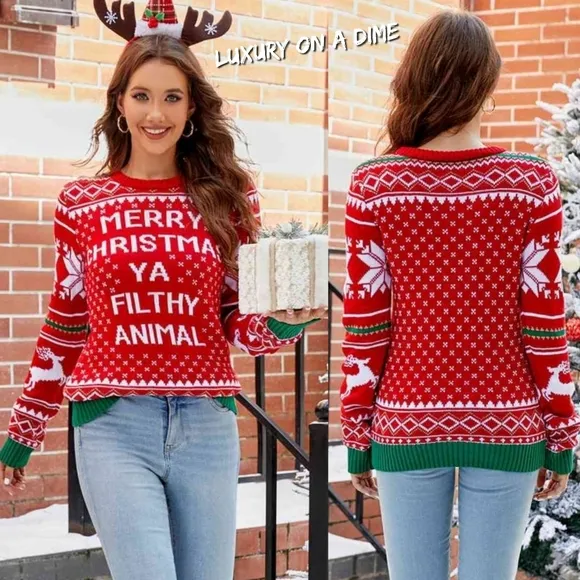 Merry Christmas Ya Filthy Animal Funny Knit Sweater Home Alone Movie Fun Classic