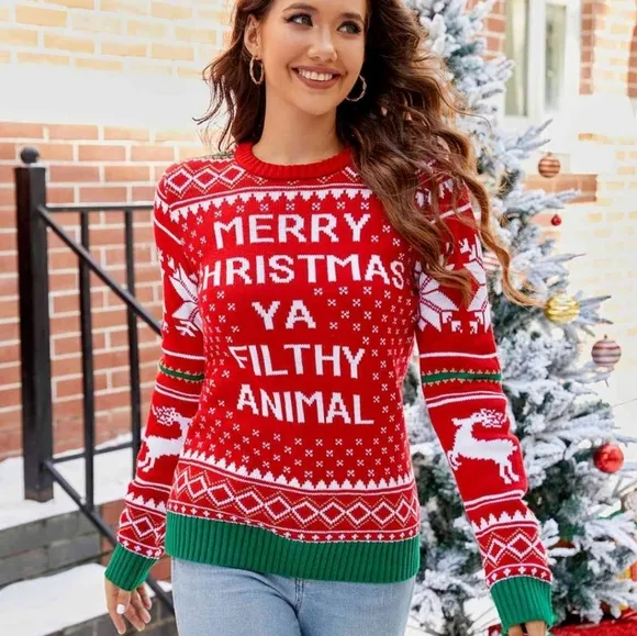 Merry Christmas Ya Filthy Animal Funny Knit Sweater Home Alone Movie Fun Classic