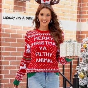 Merry Christmas Ya Filthy Animal Funny Knit Sweater Home Alone Movie Fun Classic