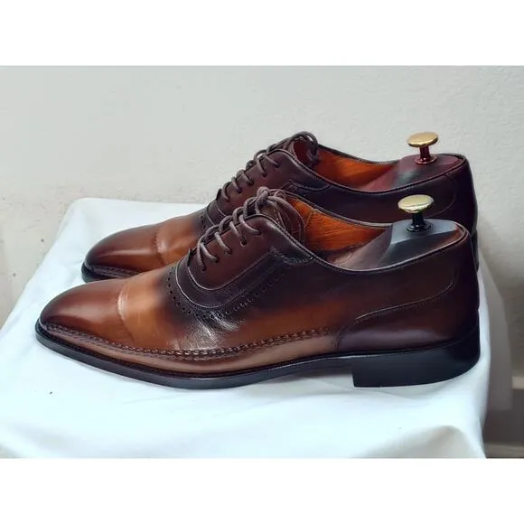 Mezlan &quot;Allamn&quot; Embroidered Oxford Dress Shoes 9.5 M Two Tone Brown