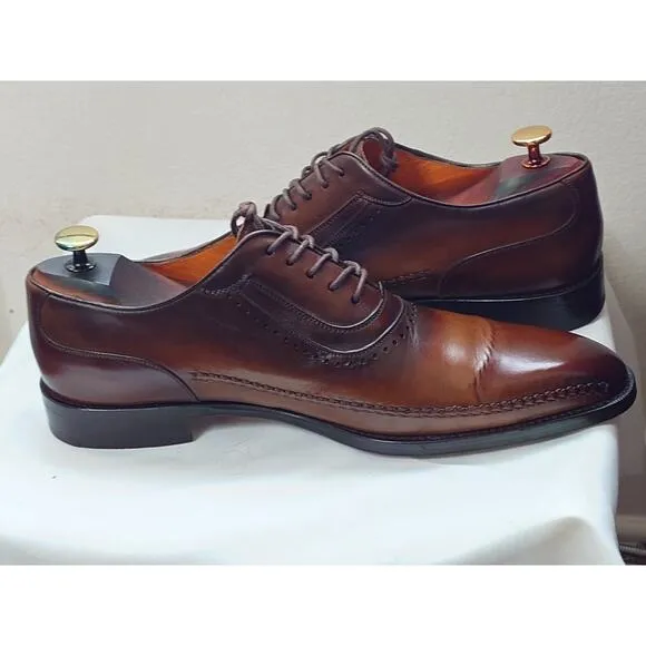 Mezlan &quot;Allamn&quot; Embroidered Oxford Dress Shoes 9.5 M Two Tone Brown