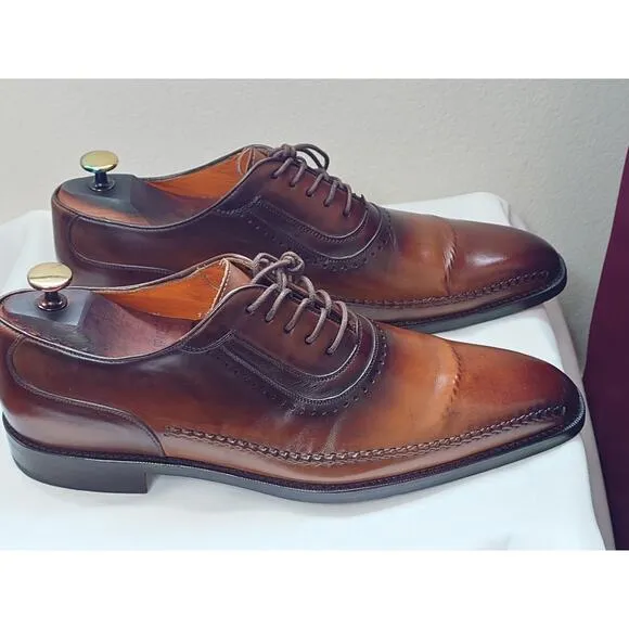 Mezlan &quot;Allamn&quot; Embroidered Oxford Dress Shoes 9.5 M Two Tone Brown